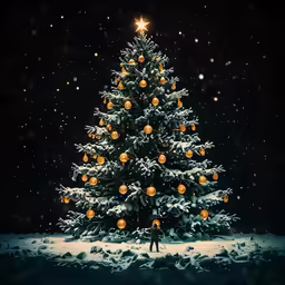 the christmas tree has an orange ball on it
