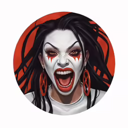 a female portrait painted as a scary clown