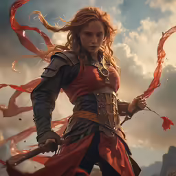 a woman is standing and holding a sword