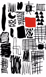 a painting that has various types of black and red