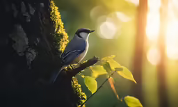 a bird perched on a branch in the forest