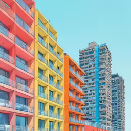 there is an image of different colored apartments