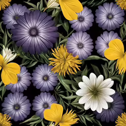 a bunch of colorful flowers on a black background