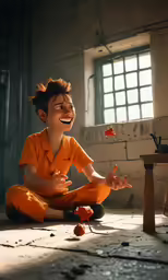a woman is laughing on the floor