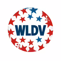 a wldv sign with red, white and blue stars on it