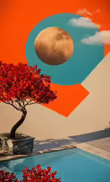 trees with colorful foliage are in front of an artistic painting