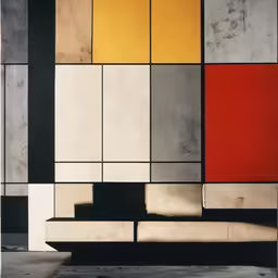 a series of different colored blocks that each feature a seat