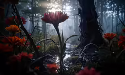 the photo is a beautiful day in the woods with flowers