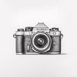 a black and white drawing of a camera