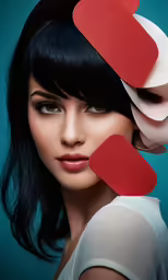 the woman with a red piece on her head and three circles over her head