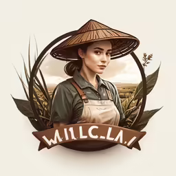 a woman with a hat standing in a field