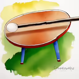 a drawing of a ping pong paddle and racket