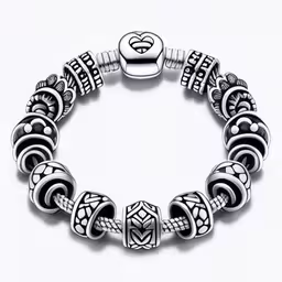 a celtic charm bracelet is shown in a silver setting,a silver bracelet on white background
