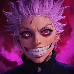 a person with an evil make up and a purple wig
