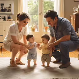 there is a man, woman and baby playing with each other