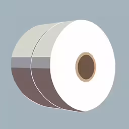 there is a roll of toilet paper on the wall,two rolls of toilet paper sitting next to each other,a roll of toilet paper with a brown center,this is the underside of an overhead toilet paper roll,a roll of tissue that is sitting in front of a wall