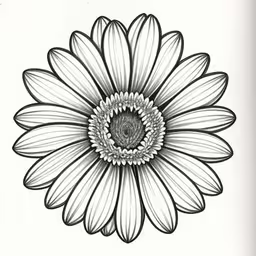 black and white drawing of a flower by a pen,the flower is drawing with black and white ink,a flower with black petals in the center and a white center on top,an ink drawing of a flower that is very detailed,a picture of a large flower drawn in pen and ink