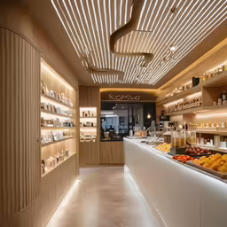 a nice resturant with many food items on the shelf