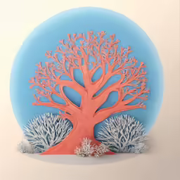 a paper cutout of a tree in front of a blue background