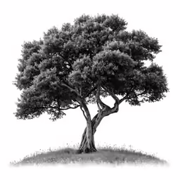 the black and white tree is leaning over