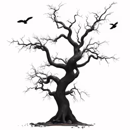 the black bird is flying over the tree