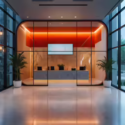 this is an office room with many chairs and planters