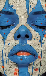 a person with makeup is painted to look like they are holding their mouth open
