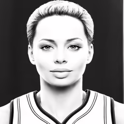 a girl in a basketball uniform, black and white
