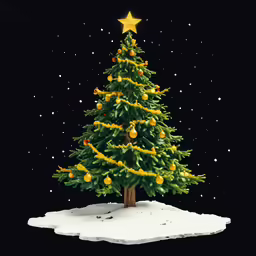 a christmas tree is sitting in the snow with an star on top