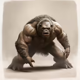 the giant - furry yet is ready to fight the creature