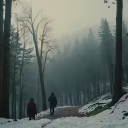 a man and woman walking up a path