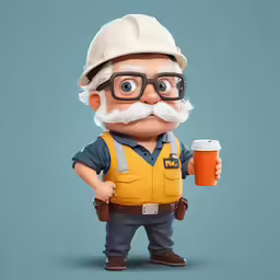 a man with a big beard holding a cup and wearing glasses