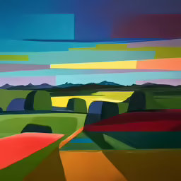 a landscape with different colors and shapes of trees