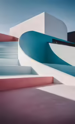 a building with a colorful staircase inside of it