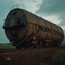 a very large old style train with no passengers