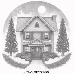 a house sitting in the middle of a circle with trees