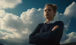 a woman is standing with her arms crossed