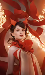 a woman in red and white dressed with lights