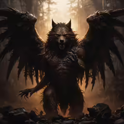 a very dark demon standing in a forest