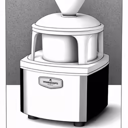 a white and black image of a snow cone on top of a white machine