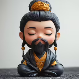 the little figurine is dressed in black and gold