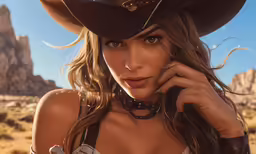 a sexy lady wearing a cowboy hat with a cigarette