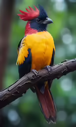 a brightly colored bird with bright feathers sits on a branch