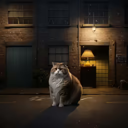a cat that is sitting down in the street