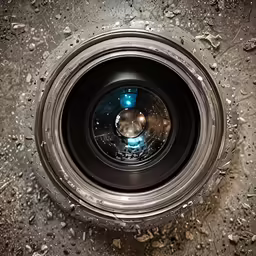 the inside of a silver metal pipe with water droplets on it