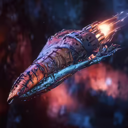 an outer galaxy spaceship with fire in the center