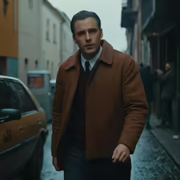 man walking down the street in a coat