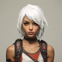 a woman with white hair and goggles on