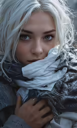 an image of a woman with a white scarf