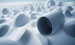 snow scene with three large tubes stuck between the white snow